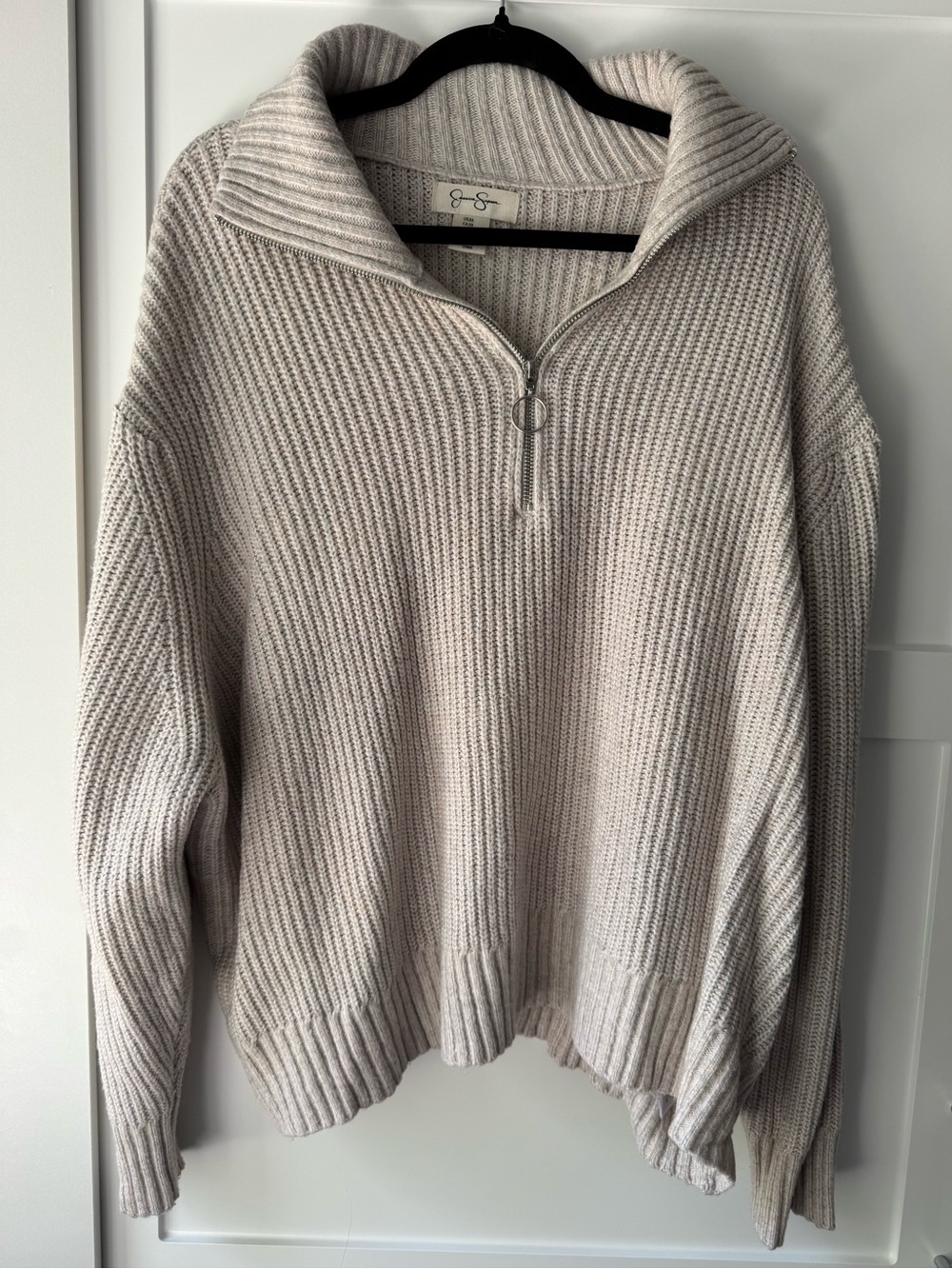 Jessica Simpson Ribbed Half-Zip Cowl Sweater in Light Cream